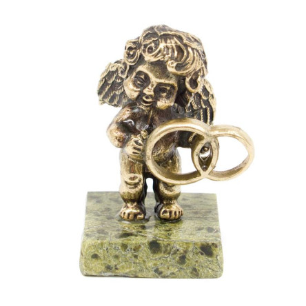 Статуэтка "Ангелочек с кольцами" бронза змеевик