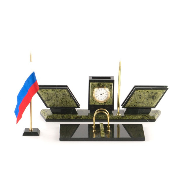 Настольный набор "Триколор" камень змеевик