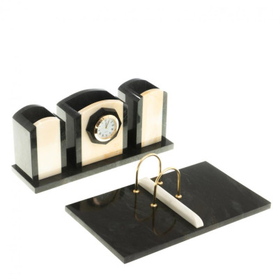 Настольный набор &quot;Канцелярский&quot; из мрамора с часами