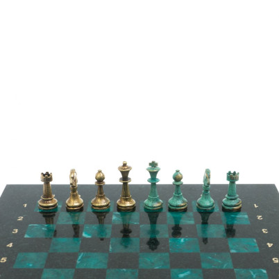 Шахматы &quot;Стаунтон&quot; фигуры бронза / патина 28х28 см из змеевика