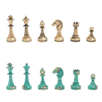 Шахматы &quot;Стаунтон&quot; фигуры бронза / патина 28х28 см из змеевика