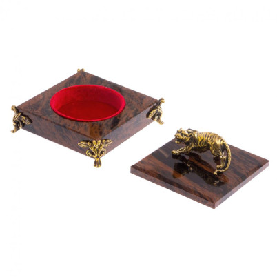 Шкатулка из обсидиана &quot;Тигр&quot; 12х12х6 см