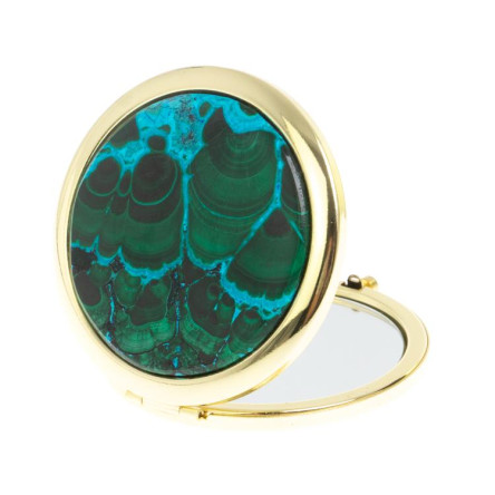 Зеркальце круглое из малахита с хризоколлой цвет золото