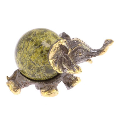 Статуэтка &quot;Слон с шаром&quot; бронза змеевик