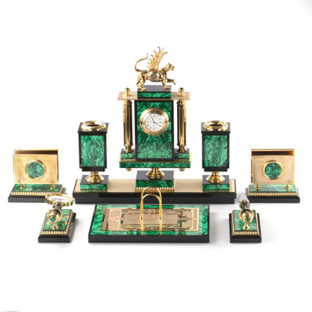 Письменный набор "Ак Барс" камень малахит, позолота