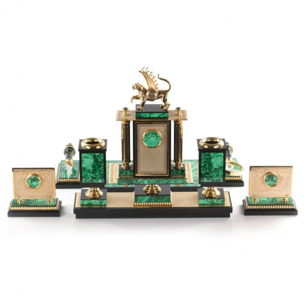 Письменный набор "Ак Барс" камень малахит, позолота