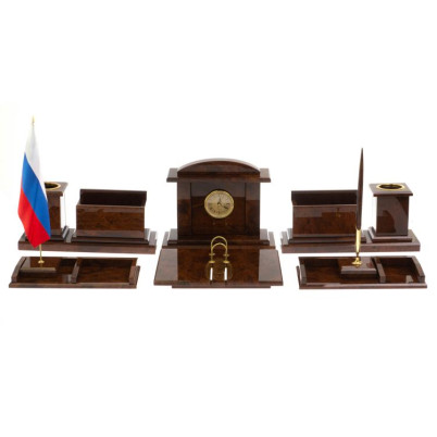 Письменный набор "Золотой" из коричневого обсидиана