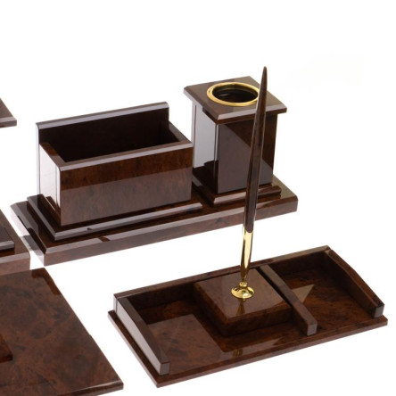 Письменный набор "Золотой" из коричневого обсидиана