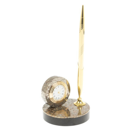 Подставка под ручку с часами "Сияние" из пирита 8,5х8,5х21 см