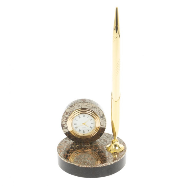 Подставка под ручку с часами "Сияние" из пирита 8,5х8,5х21 см