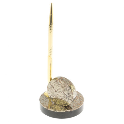 Подставка под ручку с часами &quot;Сияние&quot; из пирита 8,5х8,5х21 см