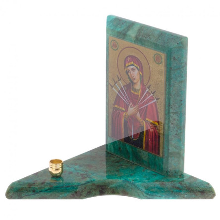 Икона с подсвечником Семистрельная малая из змеевика 9,5х9,5х10 см