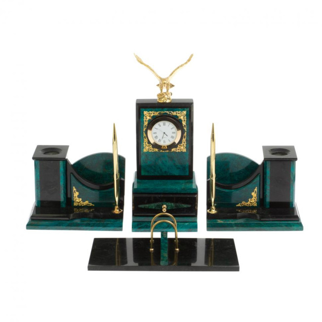 Настольный набор "Горный орел" змеевик темно-зеленый