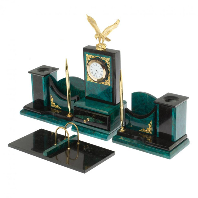 Настольный набор "Горный орел" змеевик темно-зеленый