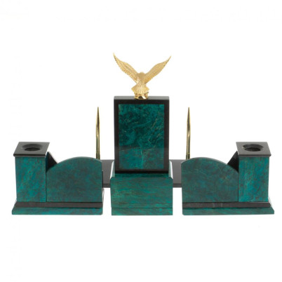 Настольный набор "Горный орел" змеевик темно-зеленый