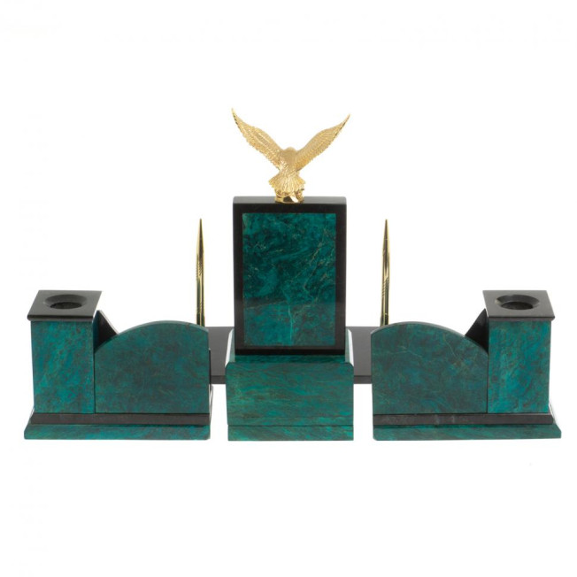 Настольный набор "Горный орел" змеевик темно-зеленый