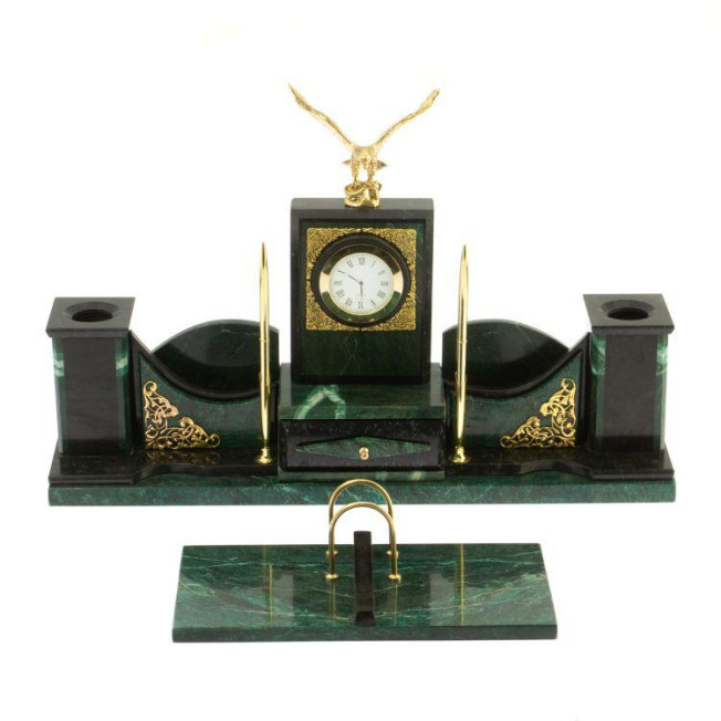 Настольный набор "Горный орел" змеевик темно-зеленый