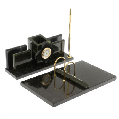 Письменный набор &quot;Менеджер&quot; из змеевика с часами