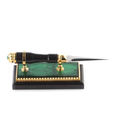 Канцелярский набор лупа и нож "Малахит" в подарочной коробке Златоуст