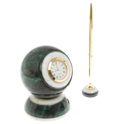 Настольные часы &quot;Шар Антистресс&quot; из змеевика 10 см с ручкой