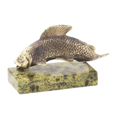 Статуэтка из бронзы на подставке из змеевика &quot;Рыбка&quot;