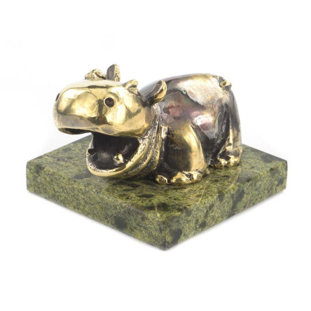 Статуэтка "Бегемот разиня" бронза змеевик