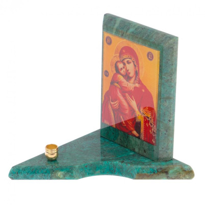 Икона с подсвечником Владимирская малая из змеевика 9,5х9,5х10 см