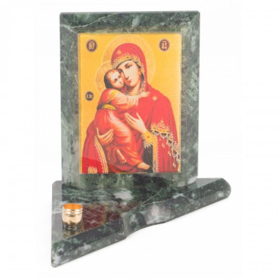 Икона с подсвечником Владимирская малая из змеевика 9,5х9,5х10 см