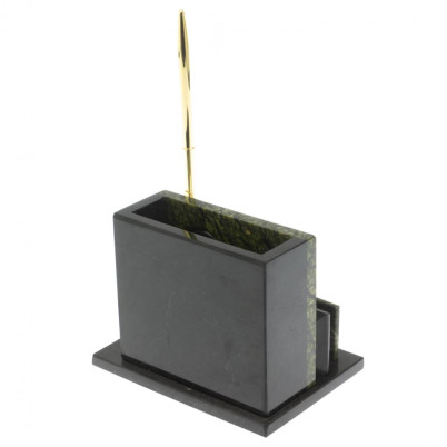 Карандашница с часами камень змеевик