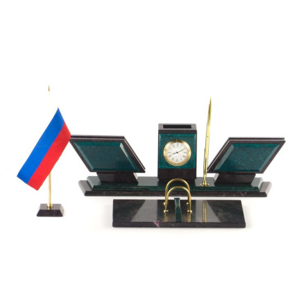 Настольный набор "Триколор" камень змеевик