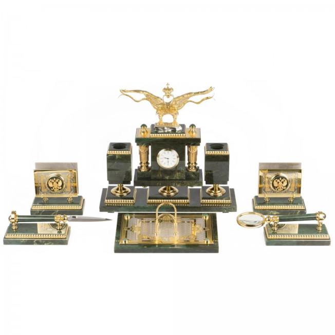 Настольный набор "Двуглавый орел" из нефрита