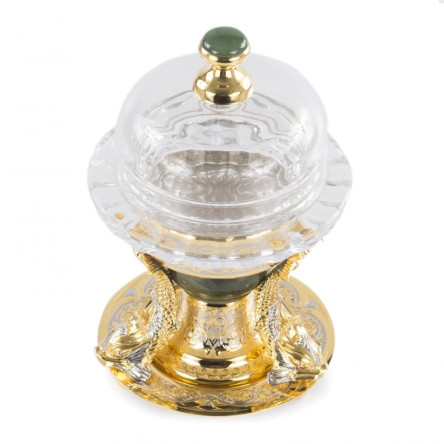 Икорница "Три рыбки" нефрит  Златоуст