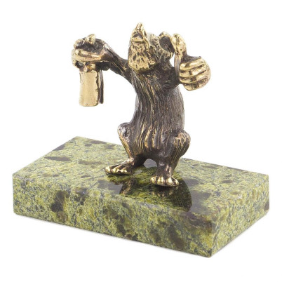 Статуэтка &quot;Крыса алкоголик&quot; бронза змеевик