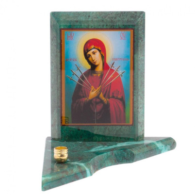 Икона с подсвечником Семистрельная малая из змеевика 9,5х9,5х10 см