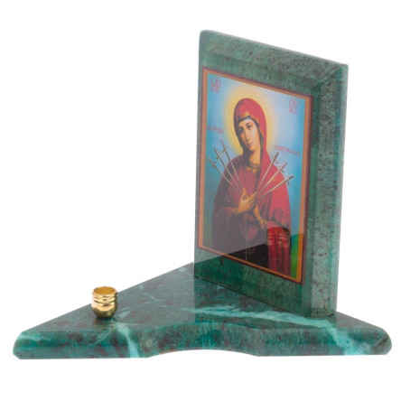 Икона с подсвечником Семистрельная малая из змеевика 9,5х9,5х10 см
