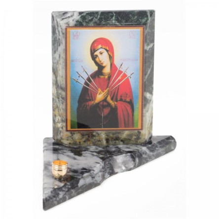 Икона с подсвечником Семистрельная малая из змеевика 9,5х9,5х10 см