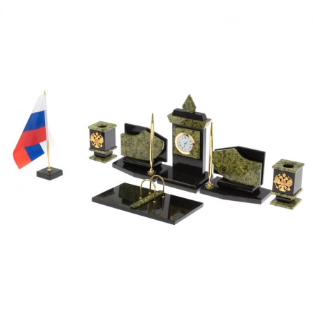 Настольный набор с символикой России камень змеевик
