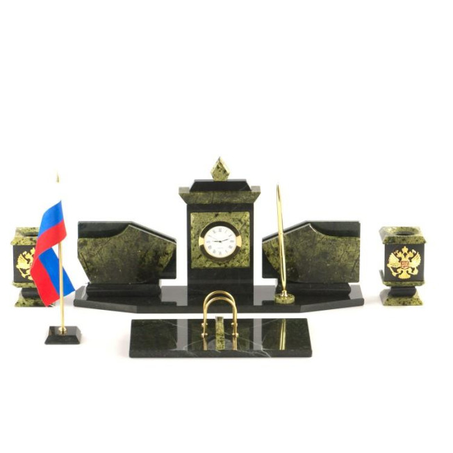 Настольный набор с символикой России камень змеевик