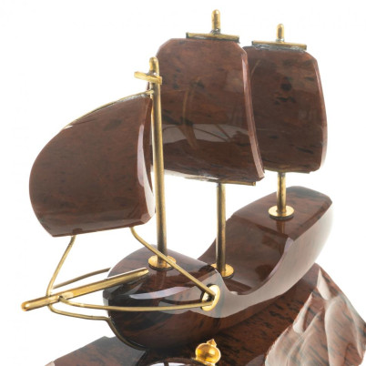 Настольные часы &quot;Парусник&quot; коричневый обсидиан