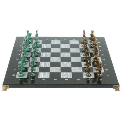 Шахматы &quot;Отечественная война 1812 г. &quot; фигуры бронза / патина 40х40 см серый мрамор