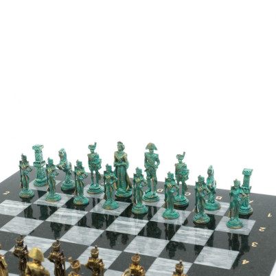 Шахматы &quot;Отечественная война 1812 г. &quot; фигуры бронза / патина 40х40 см серый мрамор