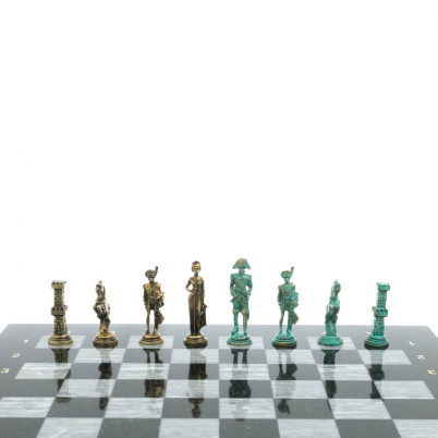 Шахматы &quot;Отечественная война 1812 г. &quot; фигуры бронза / патина 40х40 см серый мрамор
