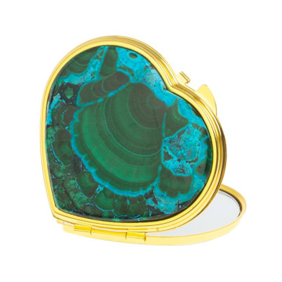 Зеркало карманное &quot;Сердце&quot; из малахита с хризоколлой цвет золото