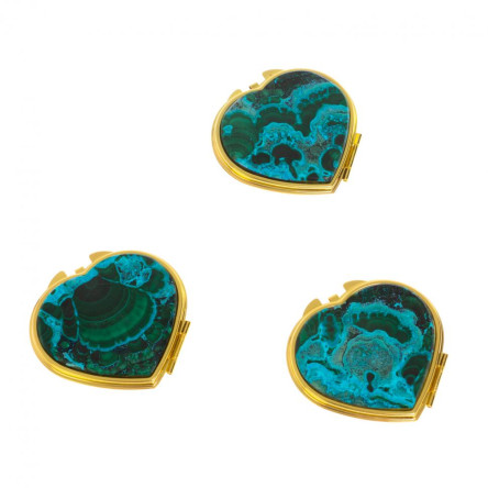 Зеркало карманное "Сердце" из малахита с хризоколлой цвет золото