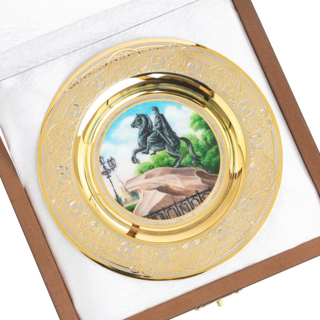 Тарелка сувенирная "Санкт-Петербург Медный всадник" 12 см Златоуст