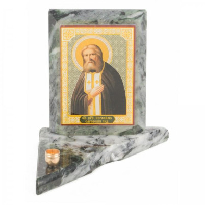 Икона с подсвечником Серафим Саровский малая из змеевика 9,5х9,5х10 см