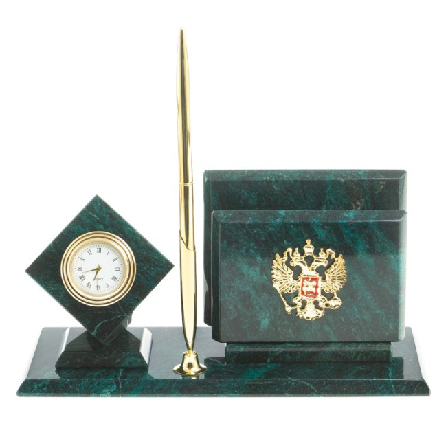 Письменный набор &quot;Герб РФ&quot; камень змеевик
