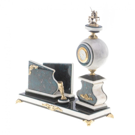 Письменный прибор "Георгий Победоносец" мрамор, лабрадорит