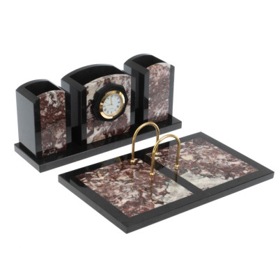 Настольный набор &quot;Канцелярский&quot; из креноида с часами