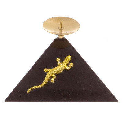 Подсвечник треугольный &quot;Ящерица на горке&quot; прямая из черного змеевика